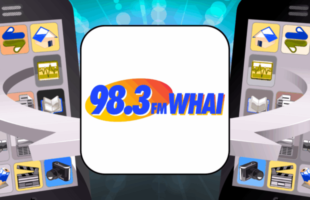 WHAI app logo with two cell phones on either side
